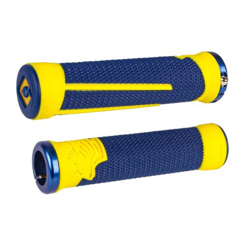 ODI AG2 v2.1 Lock-On Grips Midnight Blue/Cyber Yellow with Gold Clams