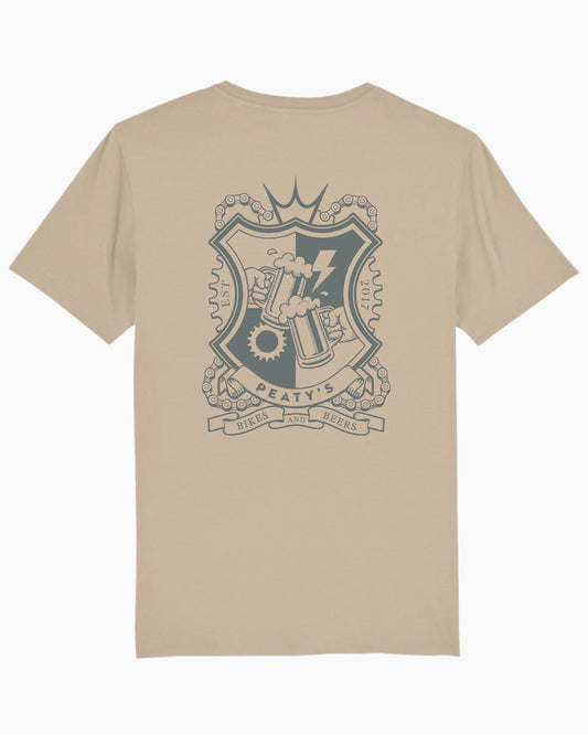 Peaty's AW24 PubWear Tee - Bikes & Beers Crest / Desert Dust - XL