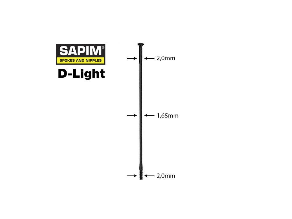 SAPIM D-light Spokes 296mm Straight Black Box Per 100 - NO Nipples